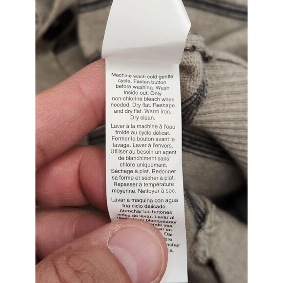 Gap Cardigan Sweater Men L Tan Striped Cotton Lightweight Classic Preppy Grandpa - Picture 6 of 7